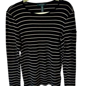 Lauren Ralph Lauren Black Gold Striped Long Sleeve Sweater Women’s  Large